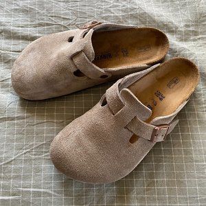 Birkenstock Boston Clog in Taupe - EU 39/US 8-8.5 - Suede Leather, Soft Footbed